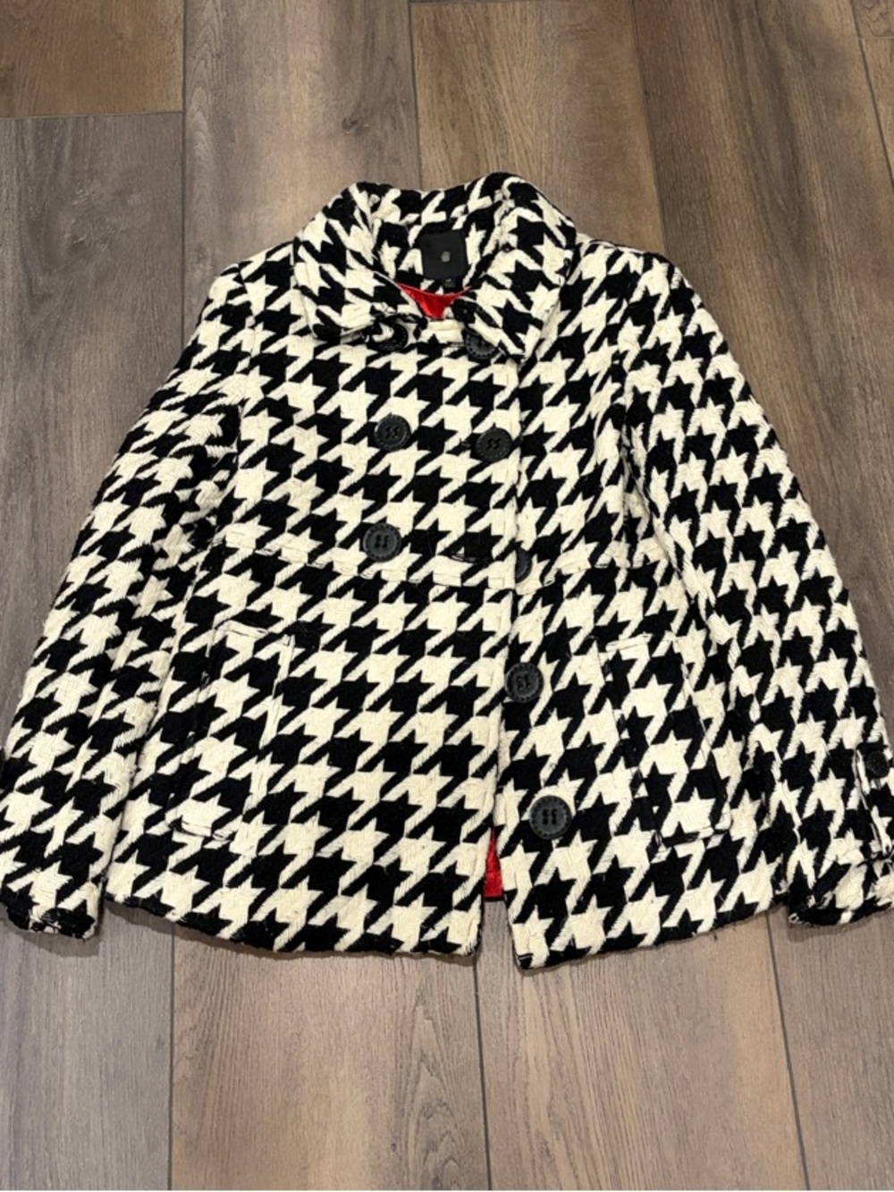 Black and Cream Houndstooth Peacoat